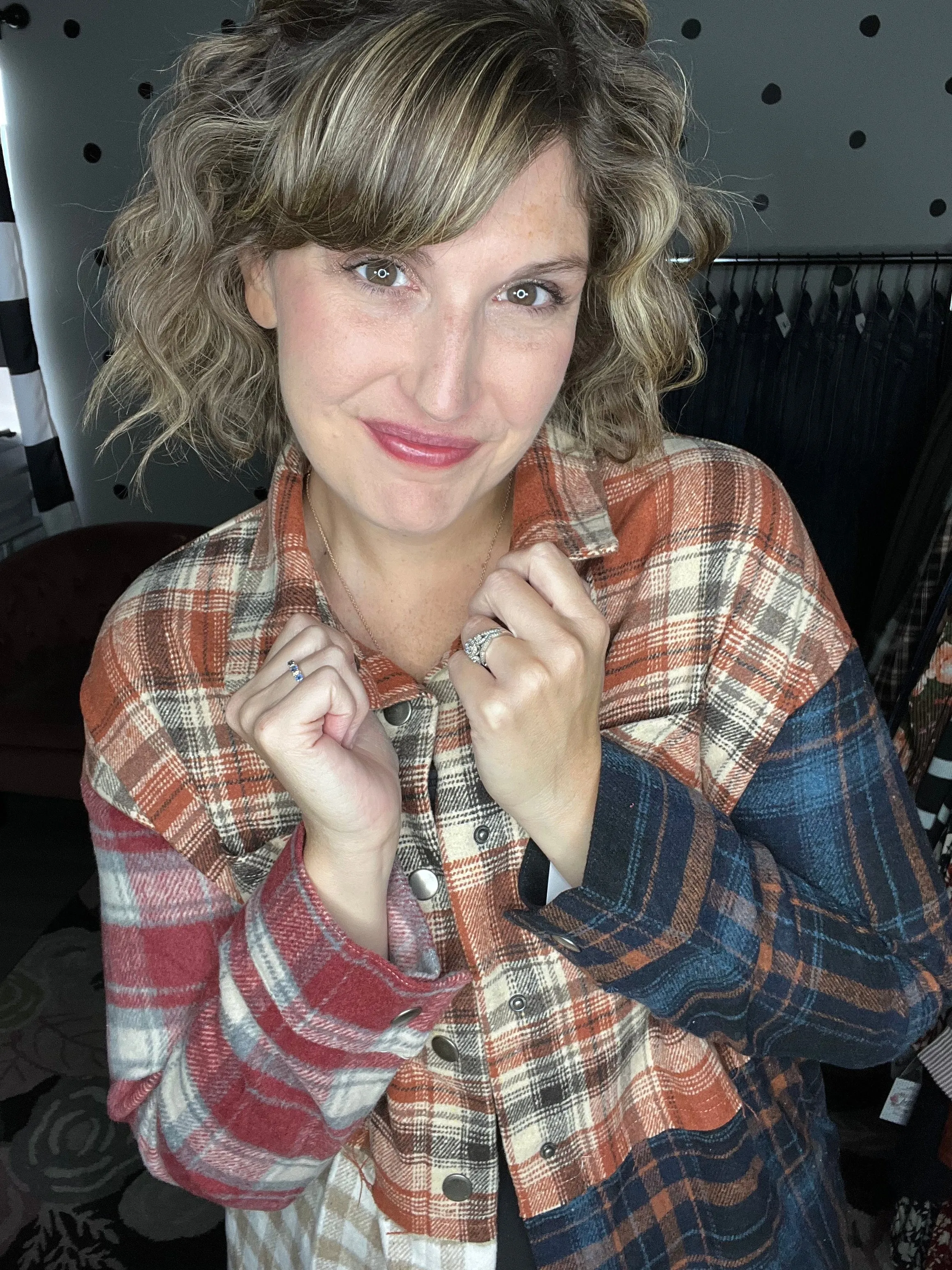 Color Block Plaid Flannel Shacket