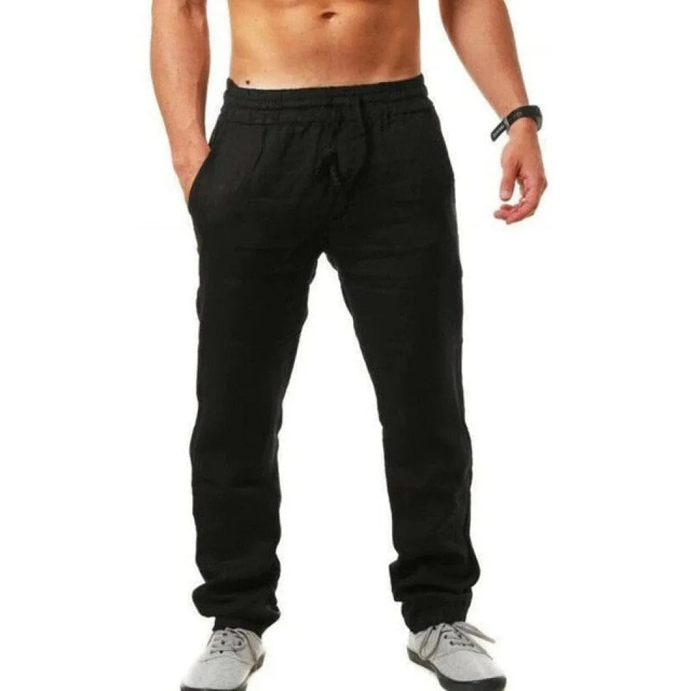 ContiNent 33 Athletic Pants Man Summer Breathable Solid Color Linen Trousers Fitness Streetwear M-3XL