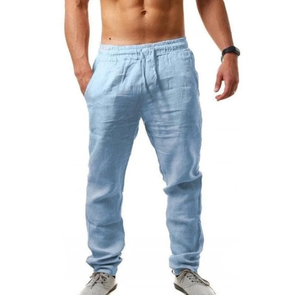 ContiNent 33 Athletic Pants Man Summer Breathable Solid Color Linen Trousers Fitness Streetwear M-3XL