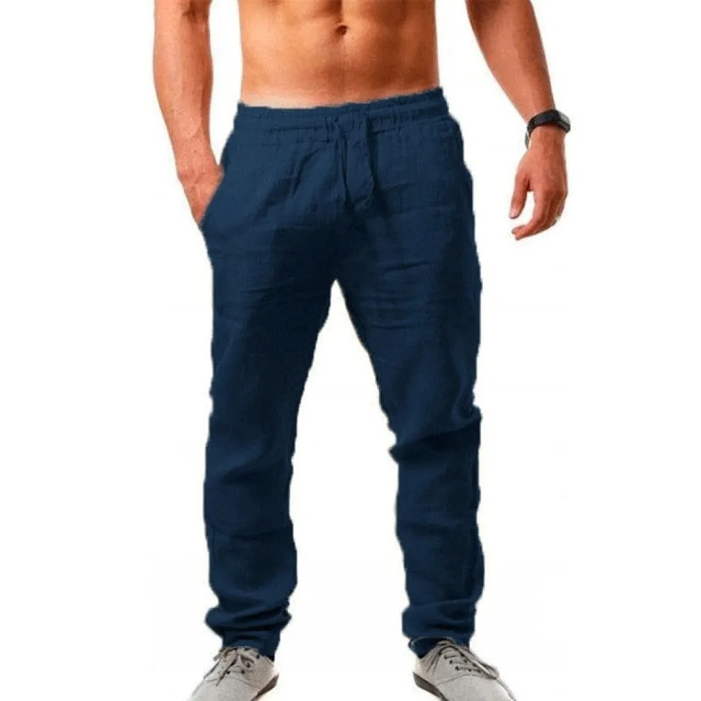 ContiNent 33 Athletic Pants Man Summer Breathable Solid Color Linen Trousers Fitness Streetwear M-3XL