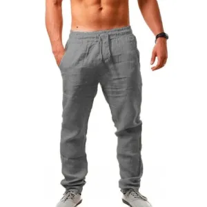 ContiNent 33 Athletic Pants Man Summer Breathable Solid Color Linen Trousers Fitness Streetwear M-3XL