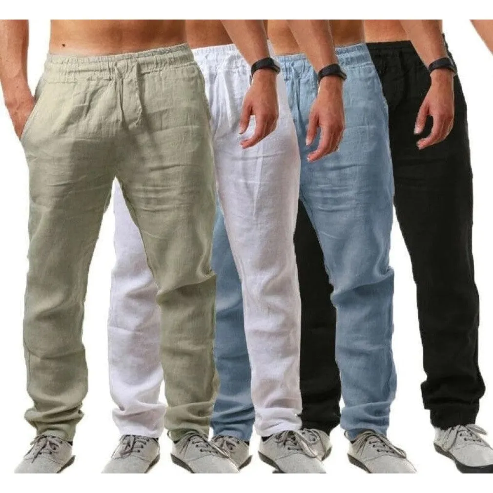 ContiNent 33 Athletic Pants Man Summer Breathable Solid Color Linen Trousers Fitness Streetwear M-3XL