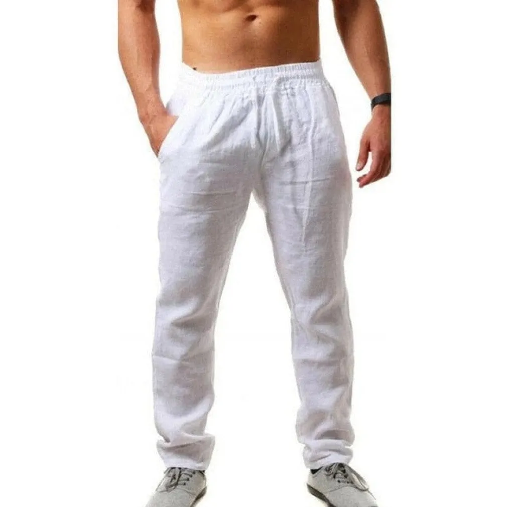 ContiNent 33 Athletic Pants Man Summer Breathable Solid Color Linen Trousers Fitness Streetwear M-3XL