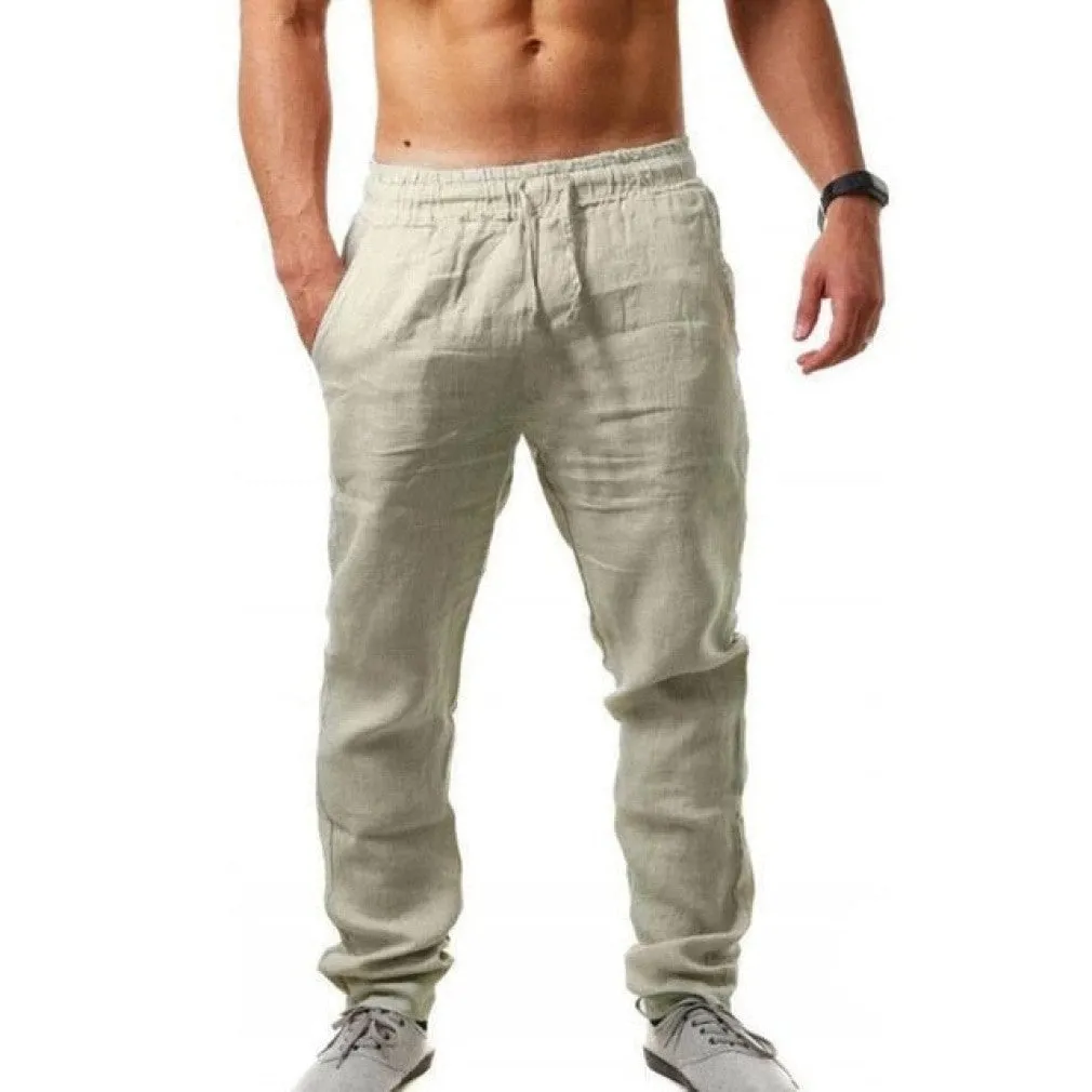 ContiNent 33 Athletic Pants Man Summer Breathable Solid Color Linen Trousers Fitness Streetwear M-3XL