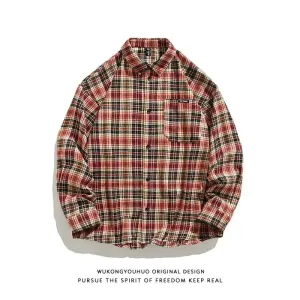 Contrasting Plaid Long-sleeved Shirts
