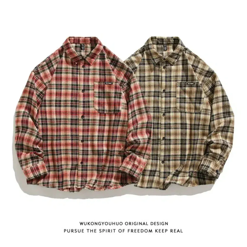 Contrasting Plaid Long-sleeved Shirts