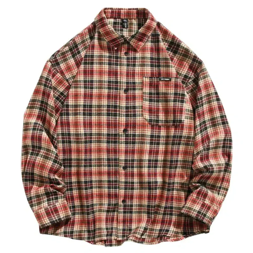 Contrasting Plaid Long-sleeved Shirts