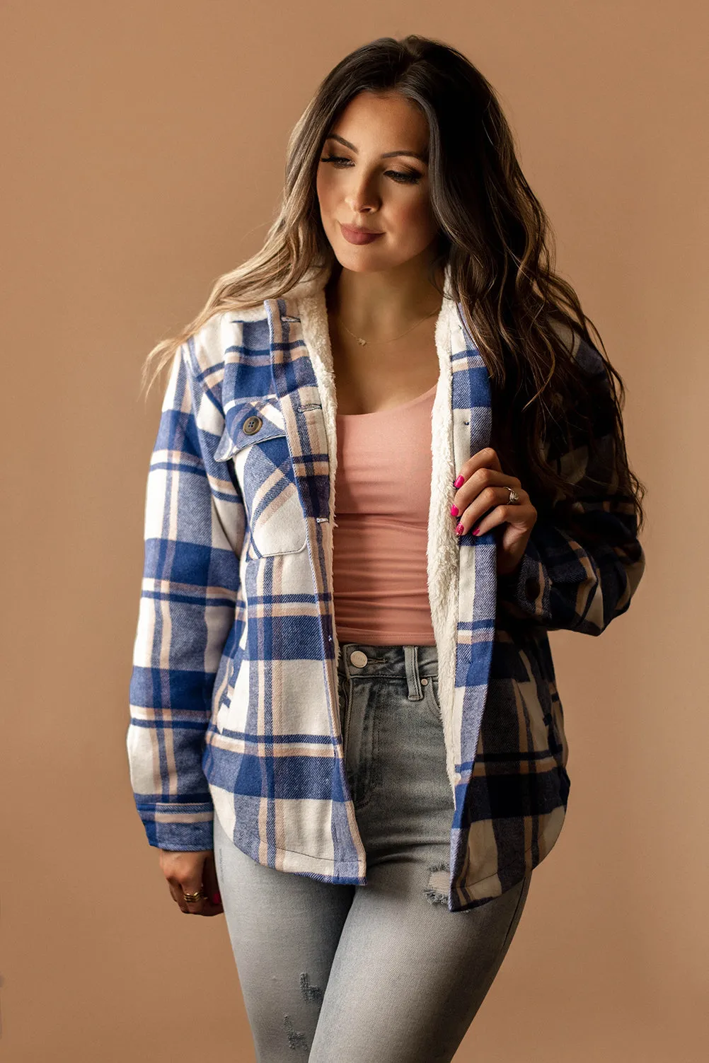 Conway Sherpa Lined Plaid Shacket (Blue) | FINAL SALE