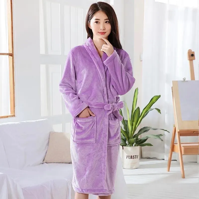 Coral Fleece Nightgown Women's Spring Thickening Flannel Bathrobes Ladies Pajamas Dress Home Wear Solid Color Robes Sleepwear