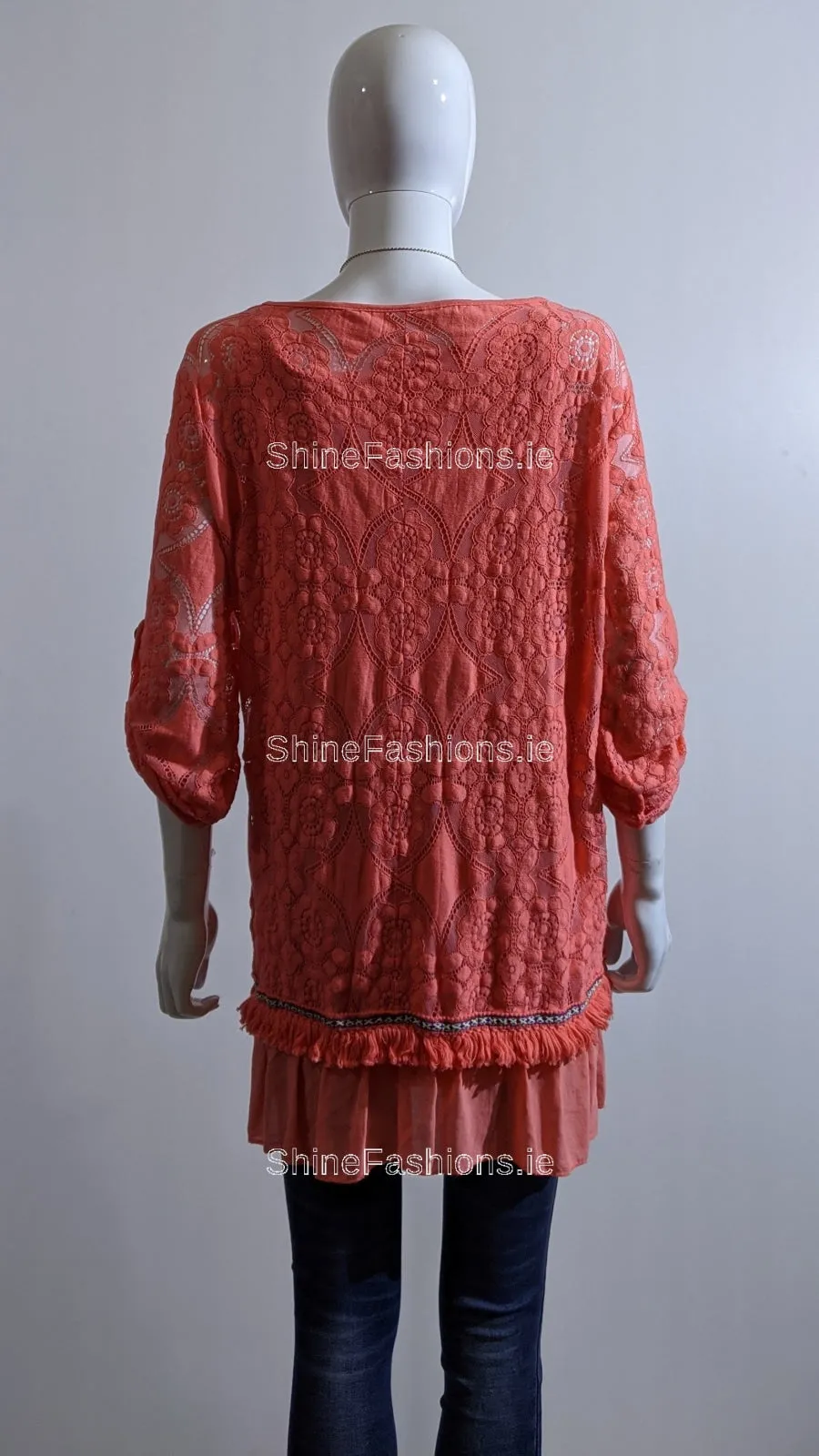 Coral Lace Detail Cotton Top