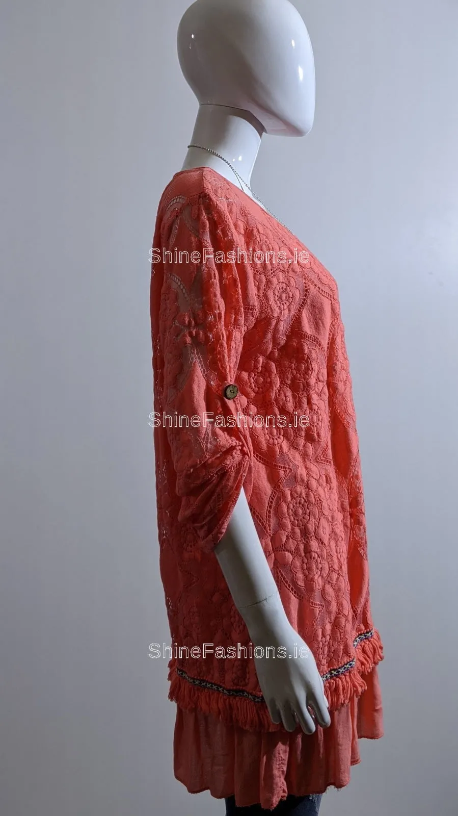 Coral Lace Detail Cotton Top