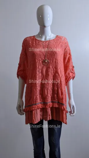 Coral Lace Detail Cotton Top