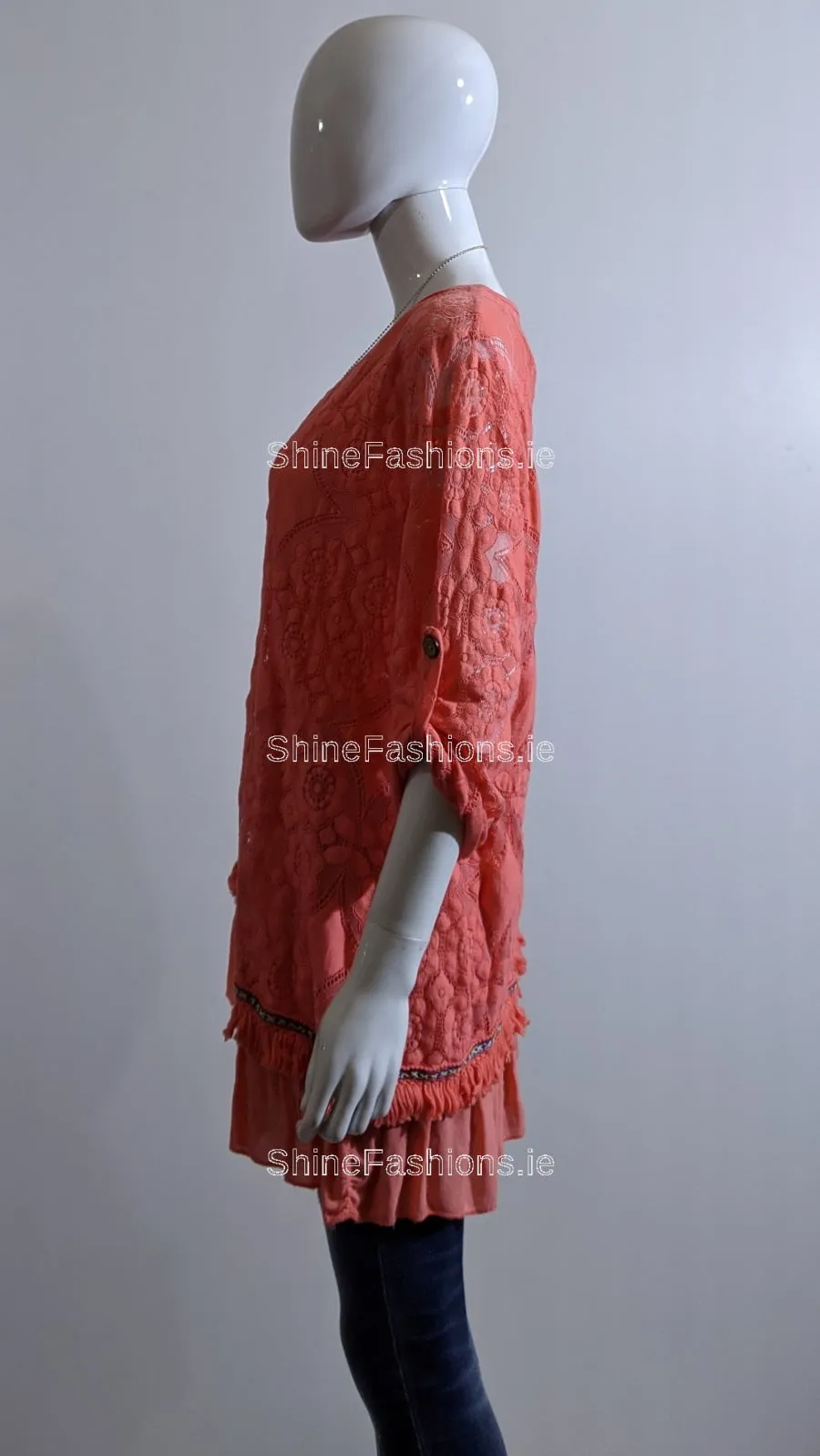Coral Lace Detail Cotton Top