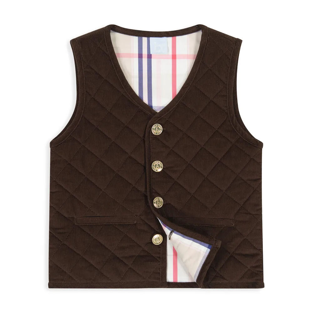 Corduroy Quilted Vest -- Chocolate Cord w/ Bouden Plaid