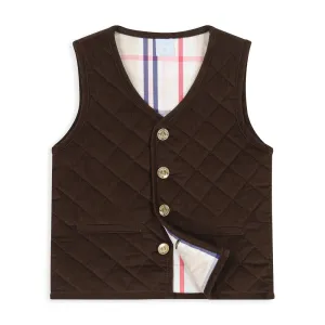 Corduroy Quilted Vest -- Chocolate Cord w/ Bouden Plaid