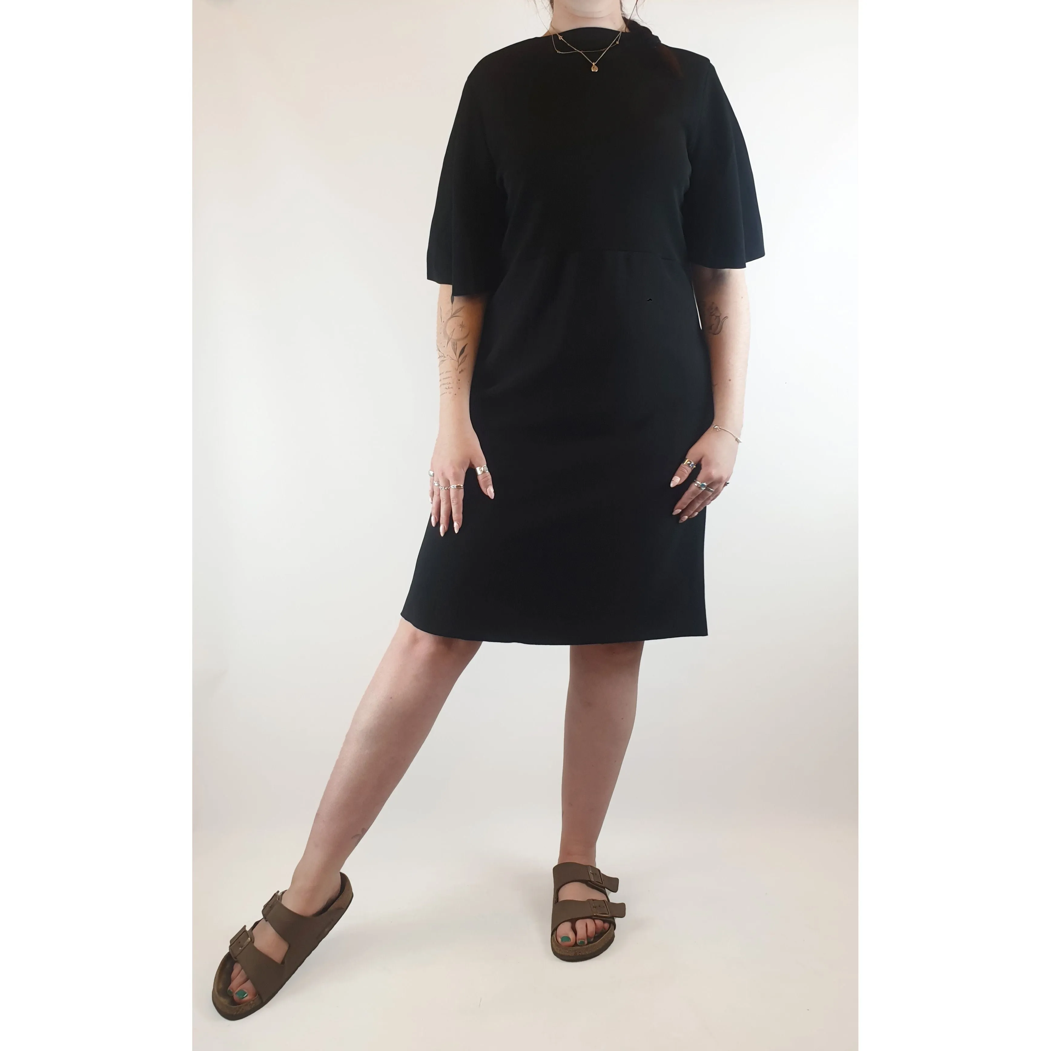 Cos black dress with pockets and bell sleeves size 44 (best fits 12)