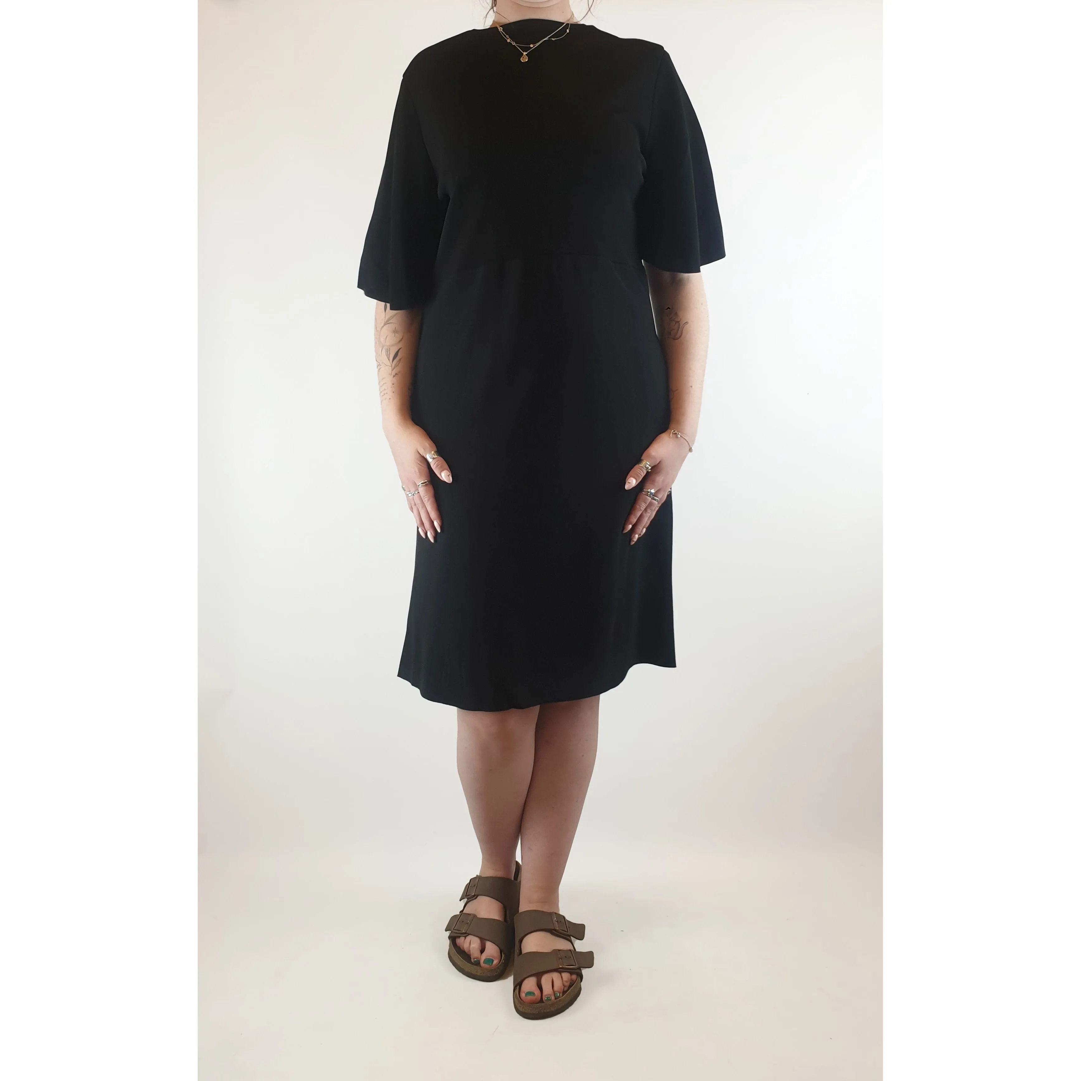 Cos black dress with pockets and bell sleeves size 44 (best fits 12)