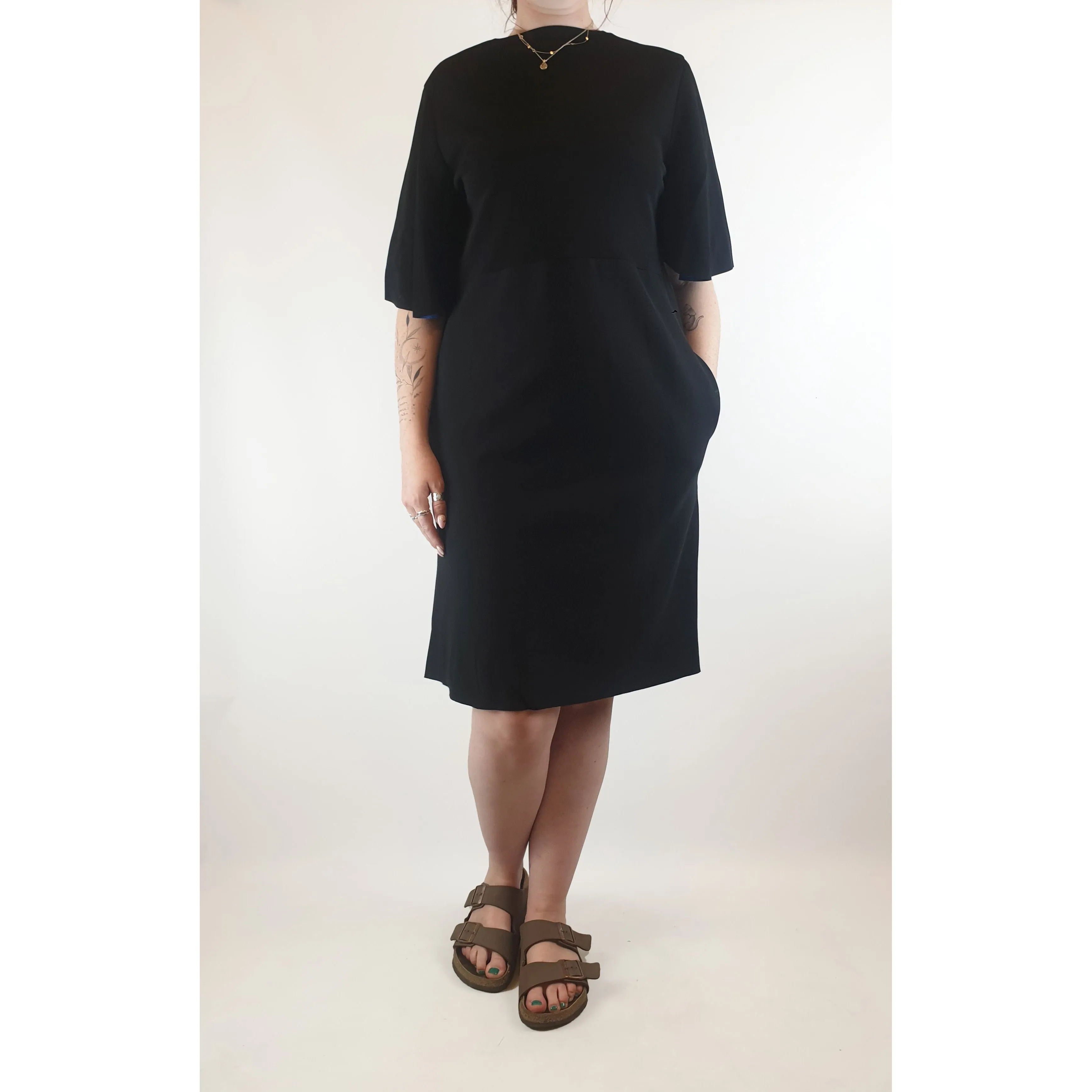 Cos black dress with pockets and bell sleeves size 44 (best fits 12)