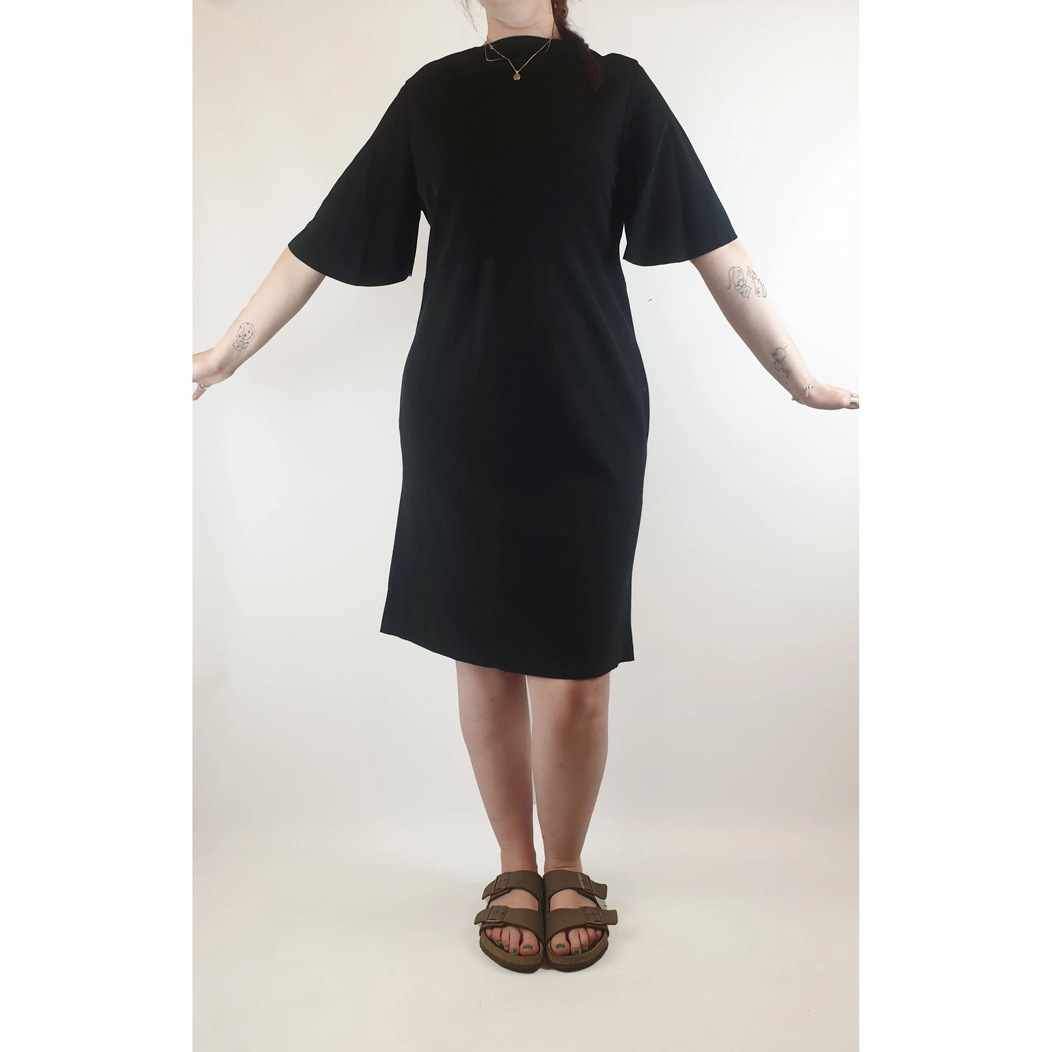 Cos black dress with pockets and bell sleeves size 44 (best fits 12)