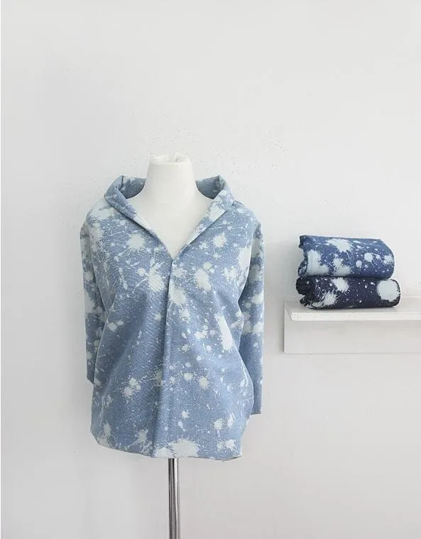 Cotton Denim Fabric, Vintage Look, Washing, Quality Korean Fabric, Splash Pattern, 62 inches Wide, By the Yard 42648-1