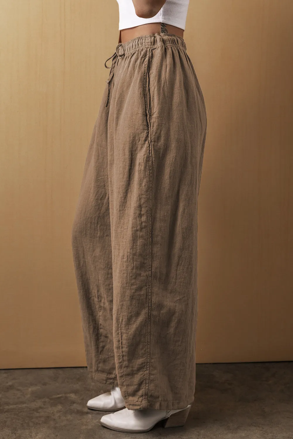 Cotton Linen Waist Wide Leg Pants