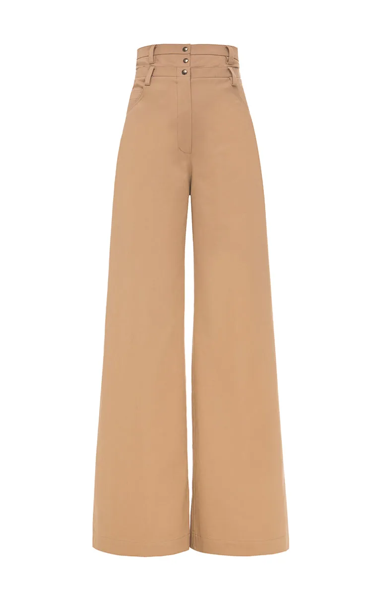 Cotton pants with a double belt