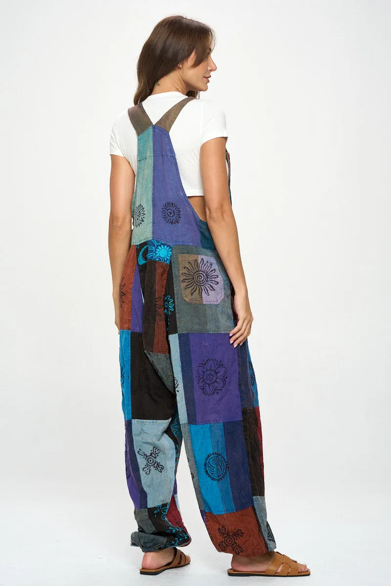 Cotton Patchworks Harem Jumpsuits