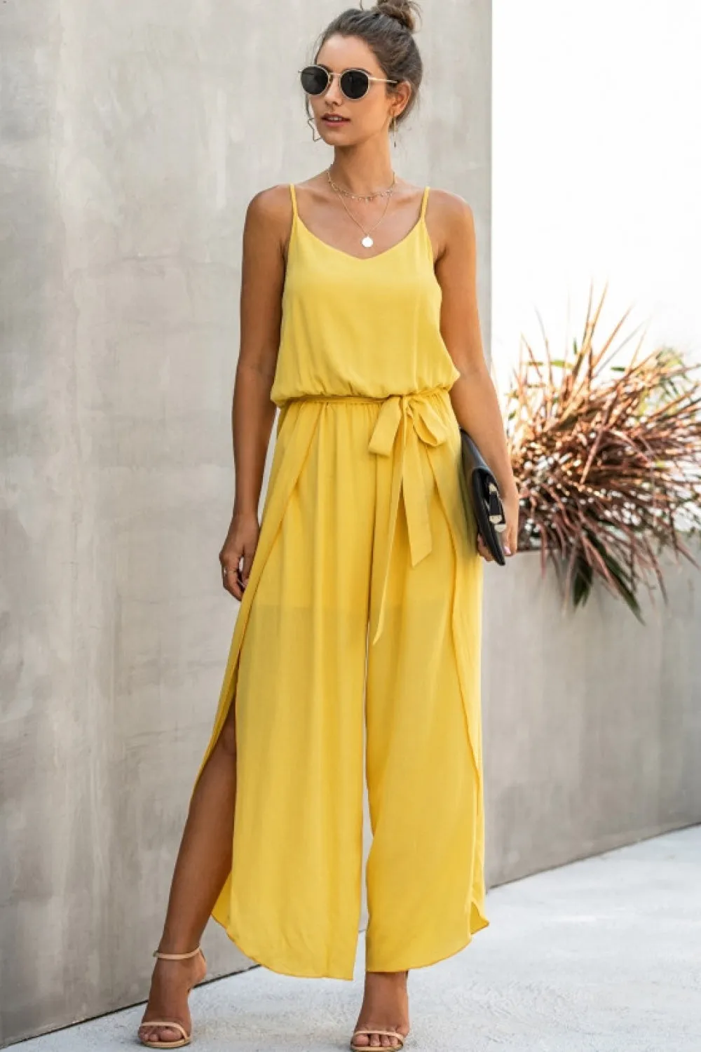 creamtopmall Wide Leg Side Split Jumpsuit