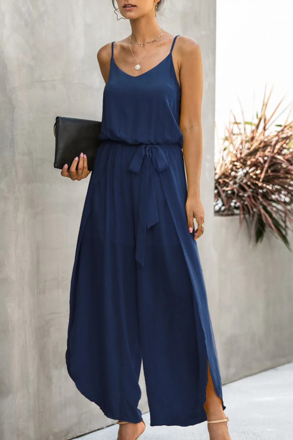 creamtopmall Wide Leg Side Split Jumpsuit