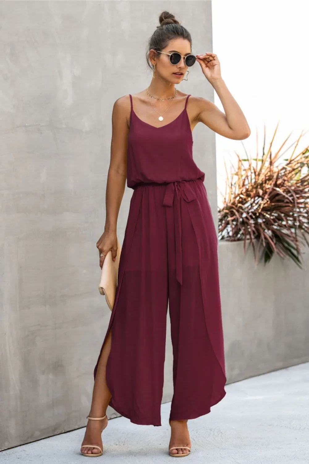 creamtopmall Wide Leg Side Split Jumpsuit