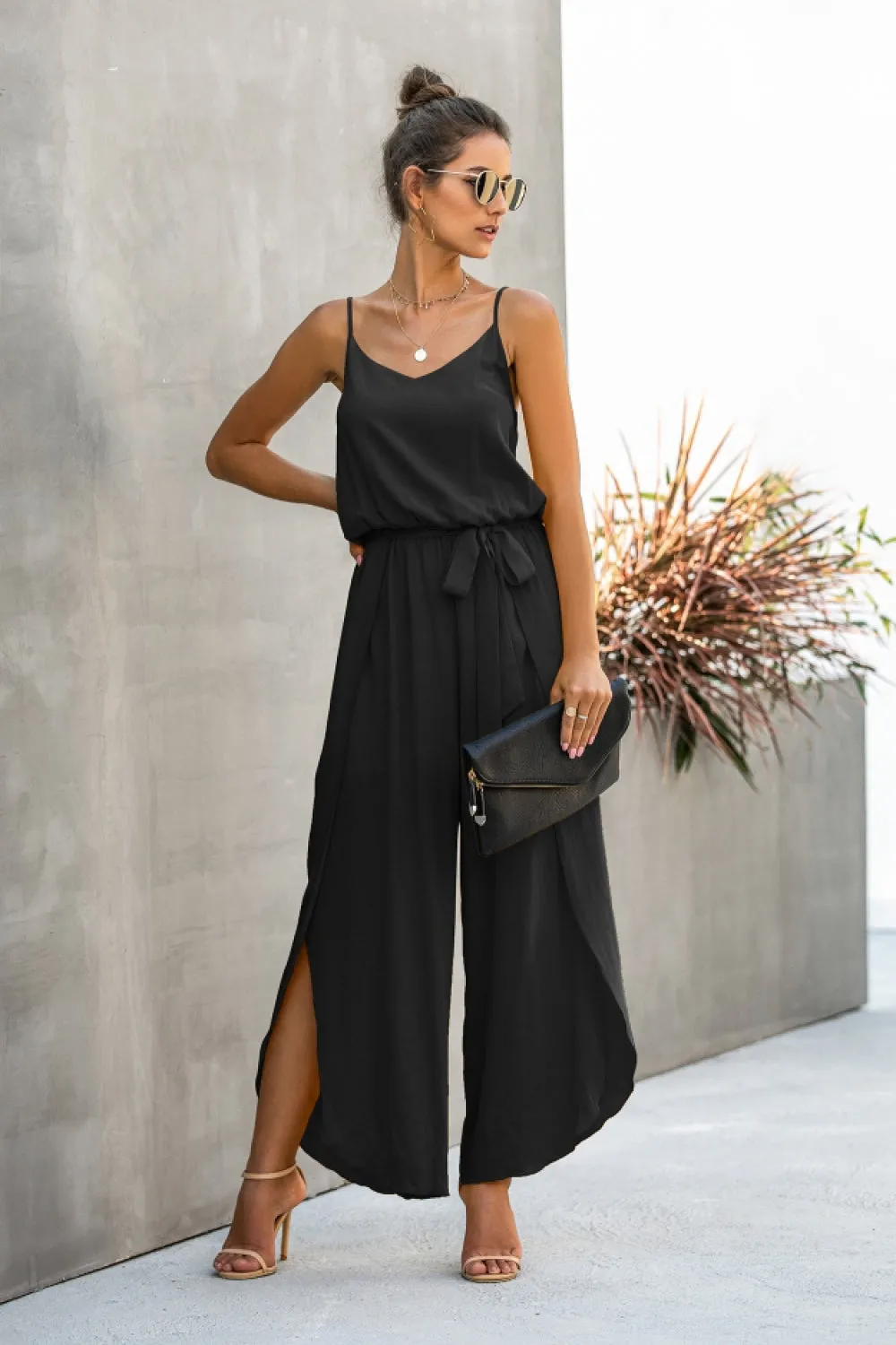 creamtopmall Wide Leg Side Split Jumpsuit