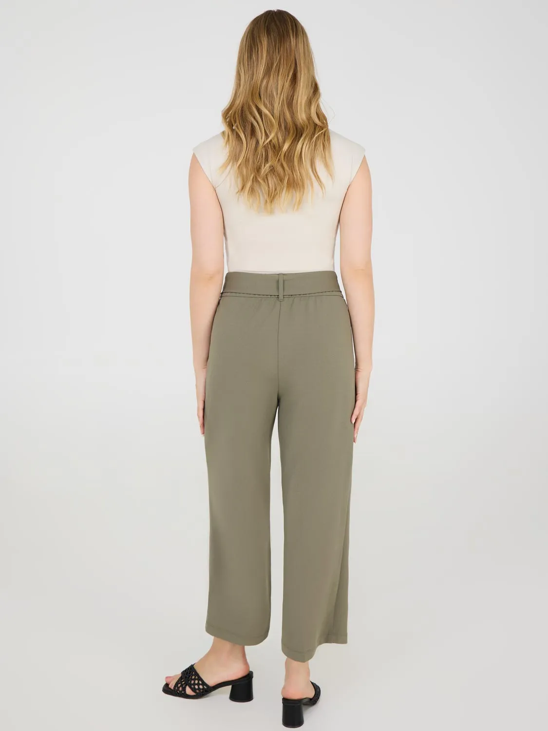 Crepe Gaucho Pants With Sash