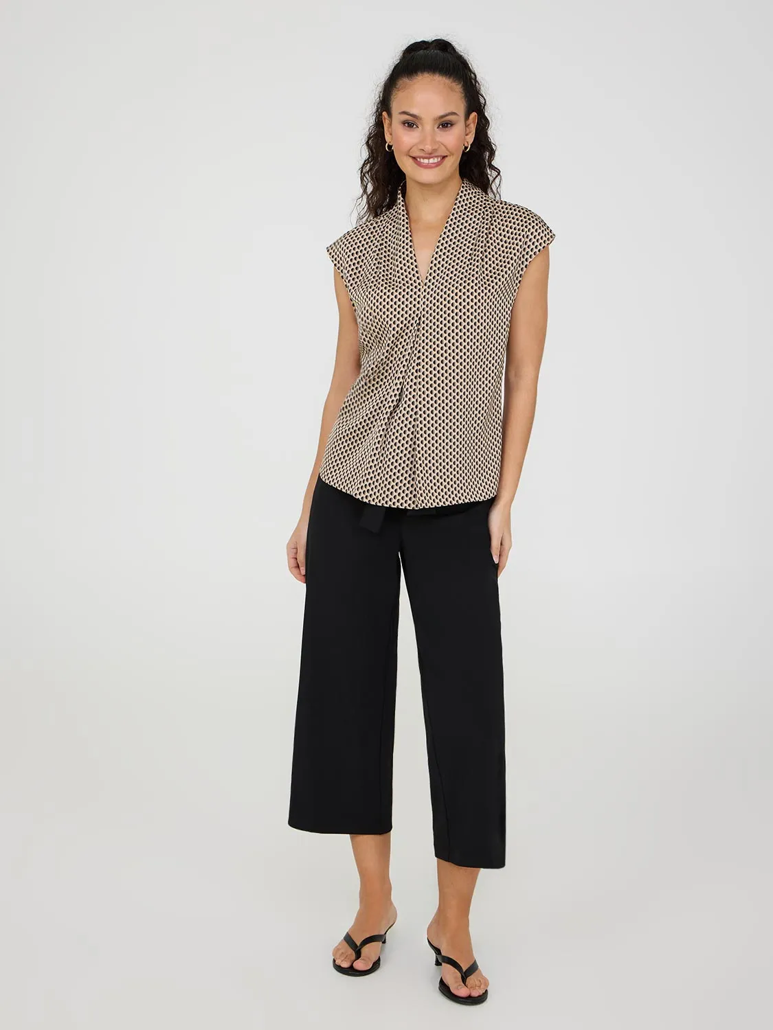 Crepe Gaucho Pants With Sash