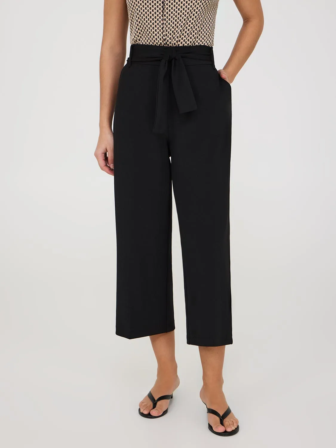 Crepe Gaucho Pants With Sash