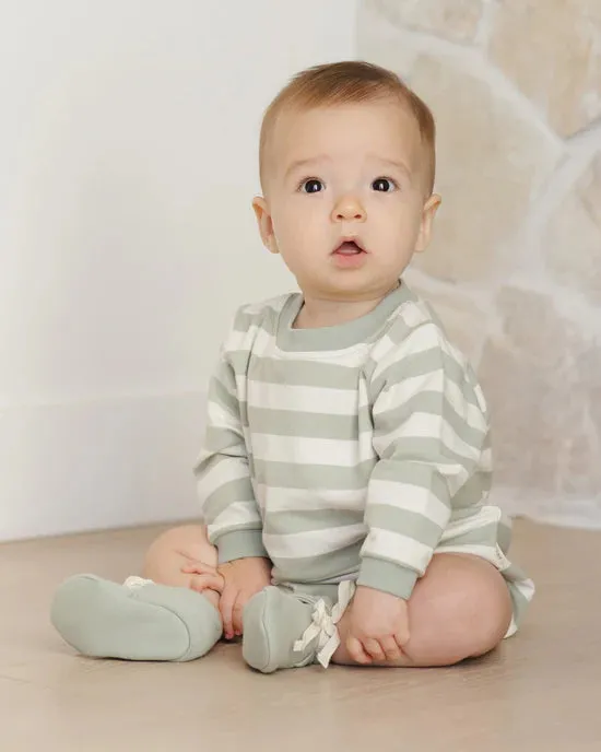 Crewneck Bubble Romper || Sage Stripe - SAGE | Quincy Mae