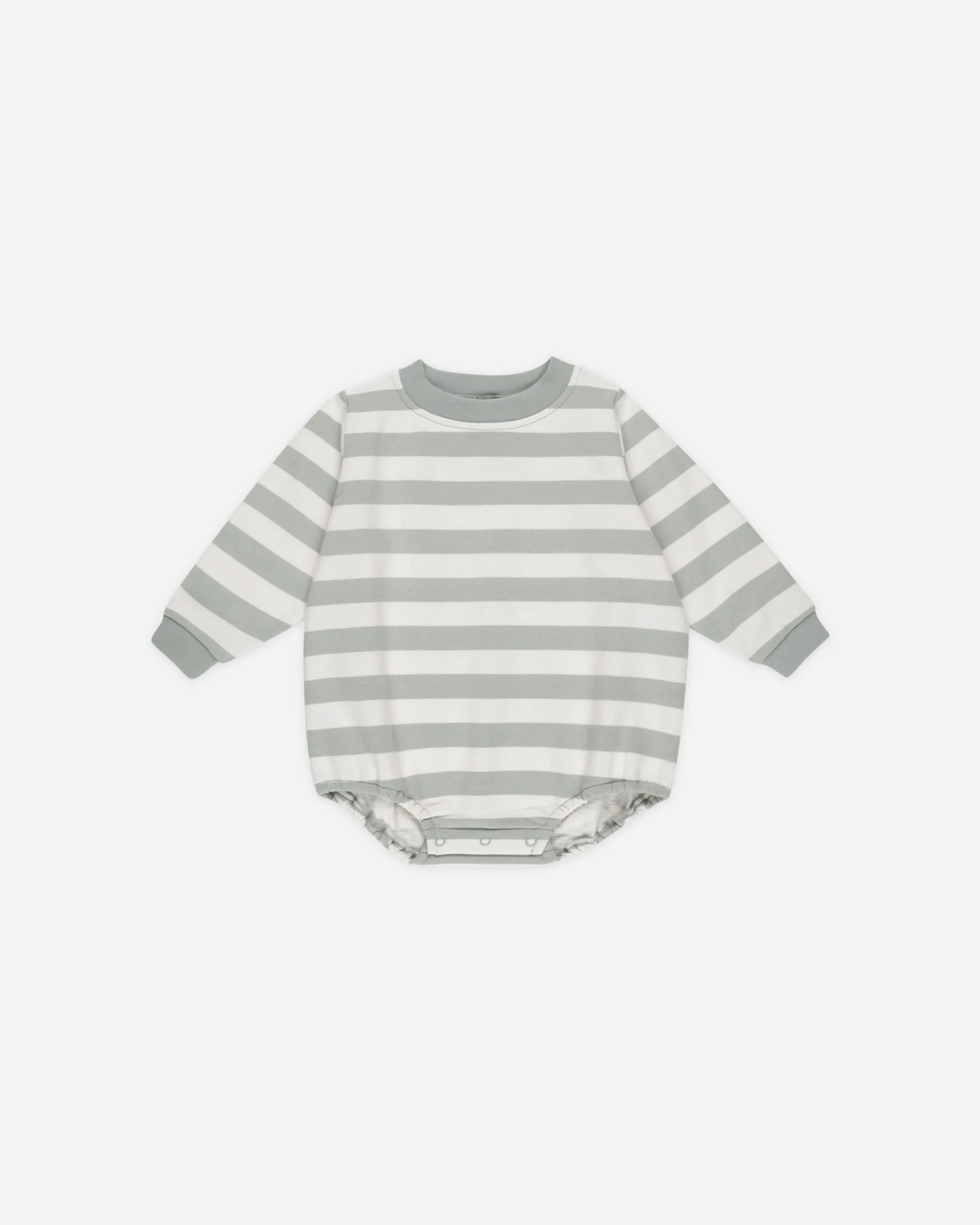 Crewneck Bubble Romper || Sage Stripe
