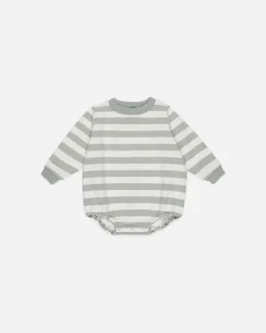 Crewneck Bubble Romper || Sage Stripe