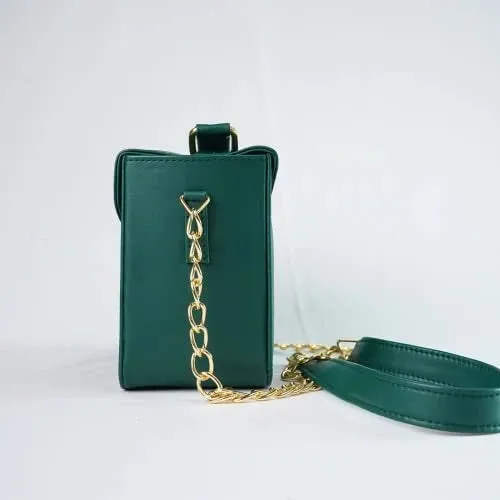 Customized Women's Buttoned Leather Bag   Mini Make up Kit - Green Pink