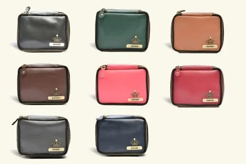 Customized Women's Buttoned Leather Bag   Mini Make up Kit - Green Pink