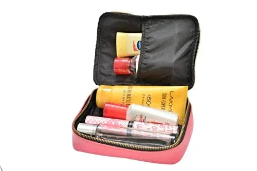 Customized Women's Buttoned Leather Bag   Mini Make up Kit - Green Pink