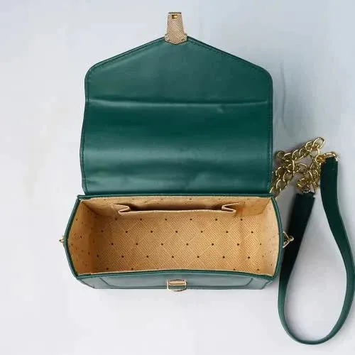 Customized Women's Buttoned Leather Bag   Mini Make up Kit - Green Pink