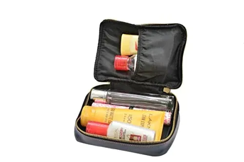 Customized Women's Buttoned Leather Bag   Mini Make up Kit - Grey Royal Blue