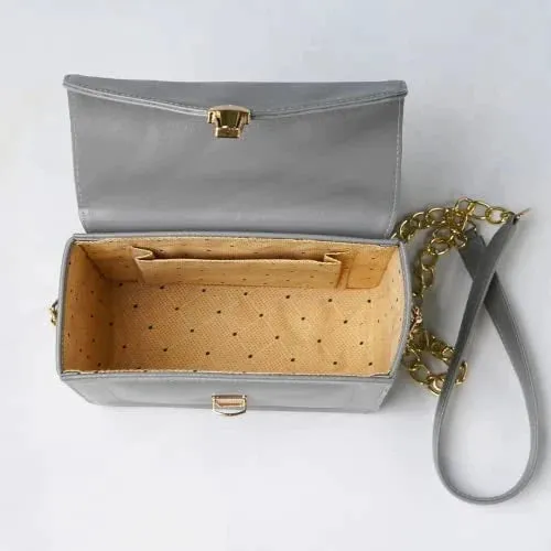 Customized Women's Buttoned Leather Bag   Mini Make up Kit - Grey Royal Blue