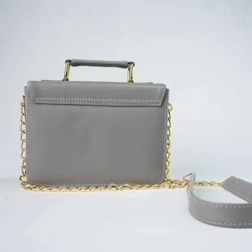 Customized Women's Buttoned Leather Bag   Mini Make up Kit - Grey Royal Blue