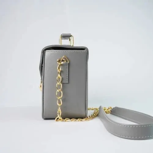 Customized Women's Buttoned Leather Bag   Mini Make up Kit - Grey Royal Blue