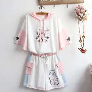 Cute printed embroidered hoodie   shorts YC24361