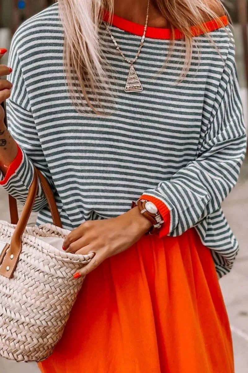 CWOSWL0811_ Long Sleeve Loose Neck Pullover Sweater: White / (L) 1