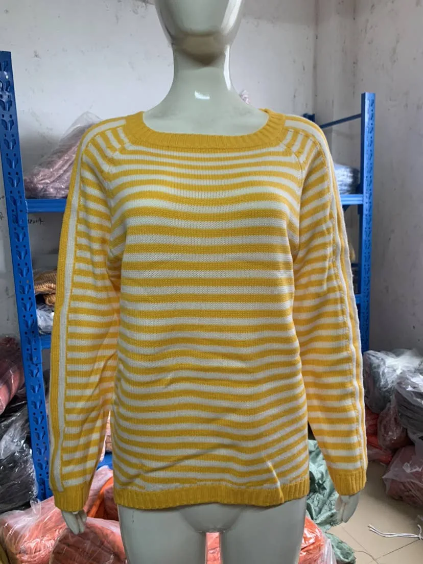 CWOSWL0811_ Long Sleeve Loose Neck Pullover Sweater: White / (M) 1