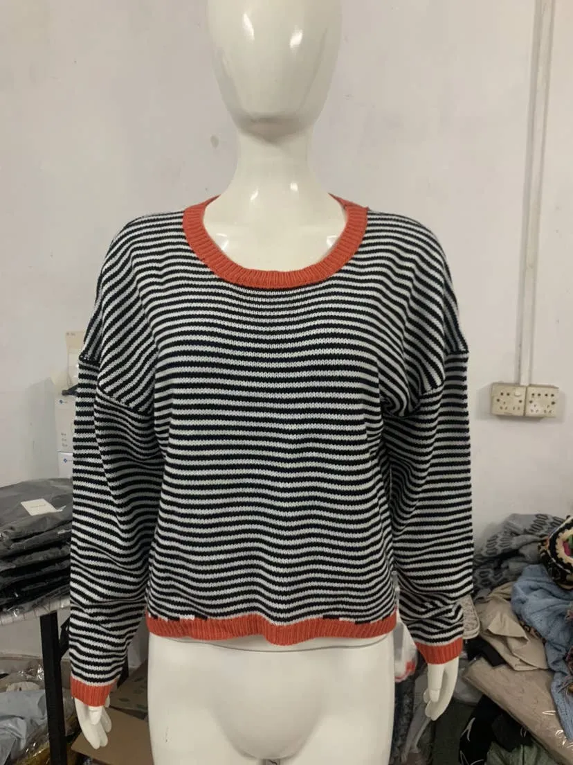 CWOSWL0811_ Long Sleeve Loose Neck Pullover Sweater: White / (M) 1