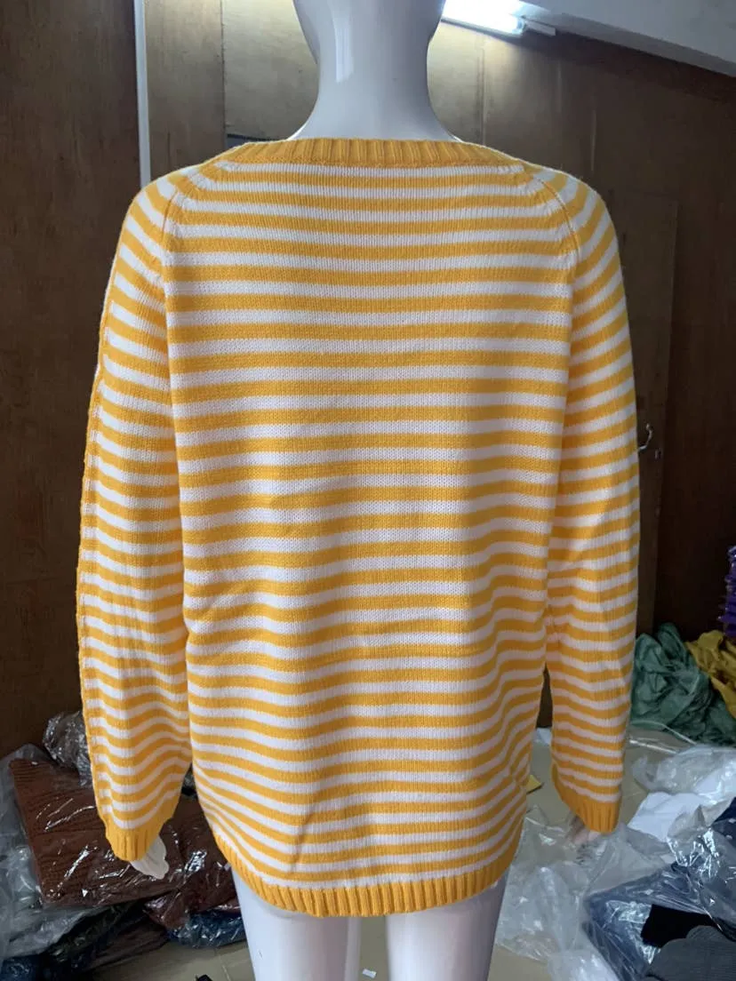 CWOSWL0811_ Long Sleeve Loose Neck Pullover Sweater: White / (M) 1